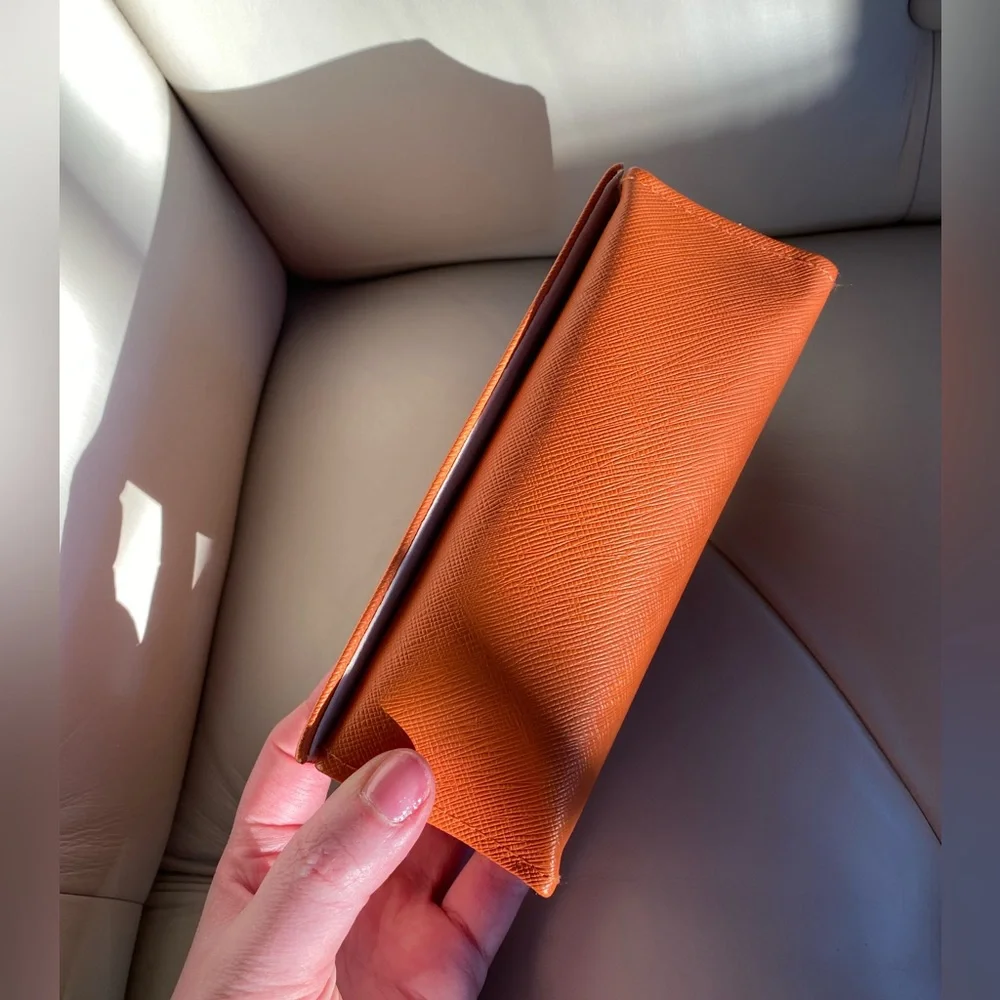 Tory Burch Orange Leather Sunglasses Case Eyeglass Hard Case Very Good